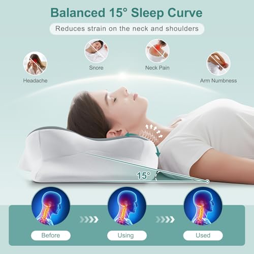 Image of DONAMA Cervical Pillow for Sleeping, Contour Memory Foam Pillow for Neck and Shoulder Support, Ergonomic Neck Pillow for Side Back Stomach Sleepers, Bed Pillows with Cooling Pillowcase