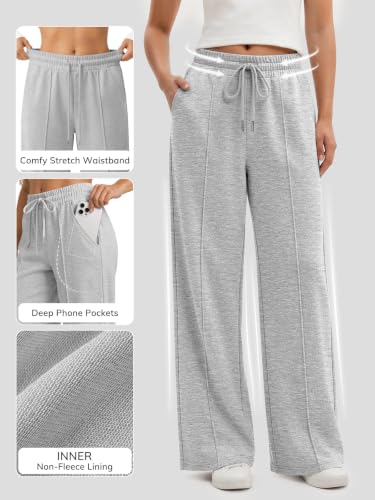 ATHMILE Womens Wide Leg Sweatpants High Waisted Baggy Teen Girl Pants Grey