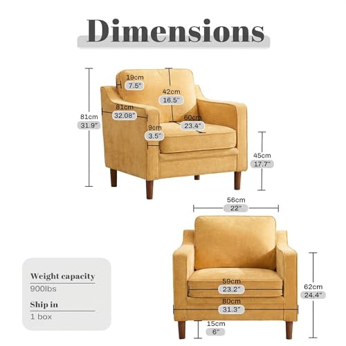 Image of Kingfun Accent Chair Set of 2, Living Room Chairs, Mid Century Reading Armchair, Chenille with Solid Wood Foot, Upholstered Modern Decor for Bedroom, Apartment