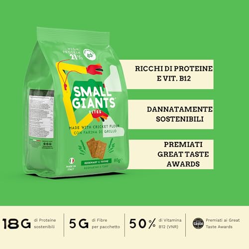 SMALL GIANTS®| Snack Proteici con Farina di Grillo - Cracker Proteici al gusto Rosmarino & Timo. Alto Contenuto di Proteine con Vit. B12, Omega3, Proteine Sostenibili, Senza Zuccheri Aggiunti - Image 3