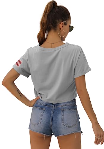 Image of Womens Summer Crop Tops Short Sleeve Round Neck T-Shirts Loose Fit Casual Blouse 2026