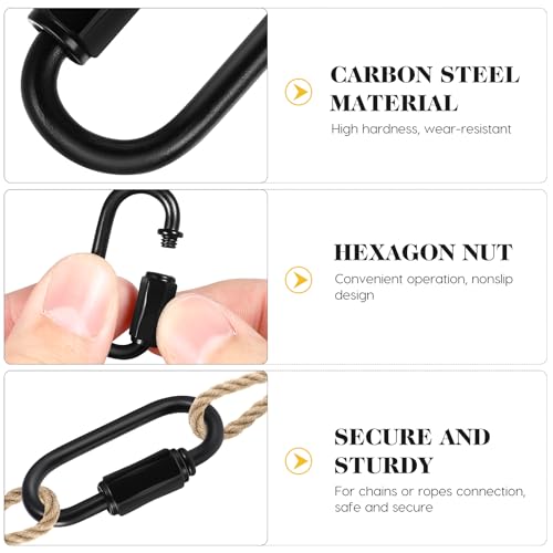 VILLCASE 8 Stück D-Form-Verschlusskarabiner, Schwarze Schnellglieder, Kettenglieder, Strapazierfähige Karabinerhaken, 38X20mm/1,5X0,8 Zoll, Für Camping, Wandern, Rucksäcke, SchlüsselanhäNger