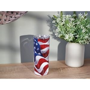Primitives by Kathy Insulated Coffee Tumbler Artistic Design Waving American Flag