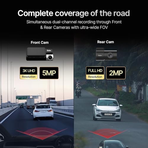 Image of Qubo Car Dashcam Pro 3K with Sony STARVIS IMX335 Sensor | Dual Channel | Hero Group | NightPulse Vision | 5MP UHD Front Wide, 2MP FHD Rear | 3.2 inch LCD | Built-in GPS, Wi-Fi | App | Up to 1TB Storage