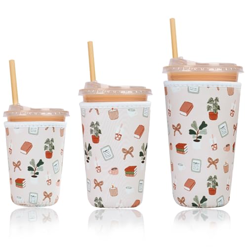 Image of Reusable Insulated Sleeve for Iced Coffee Cup, 3-Pack Coffee Neoprene Drink Sleeve for Cold & Hot Drinks, Beverage Holder for Iced Coffee (Calm Oasis)
