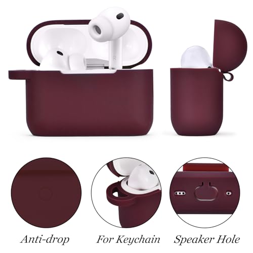 Image of VISOOM for AirPods Pro 3 Case 2025, Silicone Case for Apple Air Pods Pro 3rd Generation Cover Women, Cute iPods 3 Protective Cover with Bling Keychain & Cleaning Kit,Burdungy