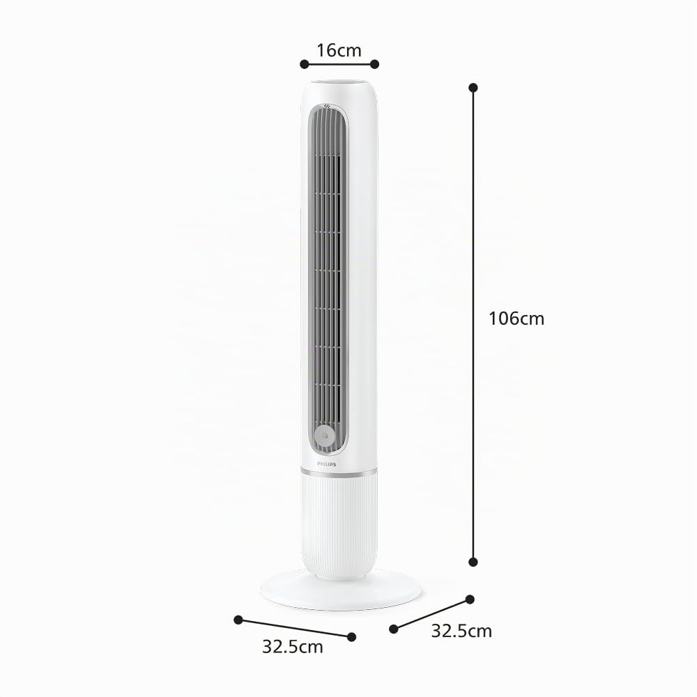 Philips Ventilador de torre Serie 5000 - Potente 8,1 m/s, ultrasilencioso 24 dB, ventilador torre bajo consumo energético, 5 velocidades, modo Sleep, temporizador de 9h, oscilación de 80° (CX5550/00)