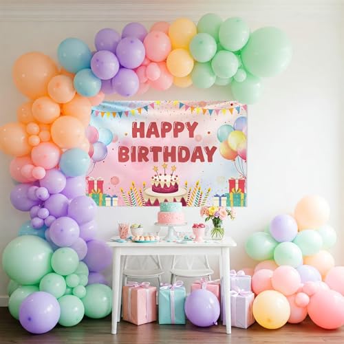 Image of Special You Rainbow Theme Birthday Decoration Kit for Baby Girls with Pastel Balloons for Decoration & Pastel Backdrop for Birthday Decor Items- 66 Pcs