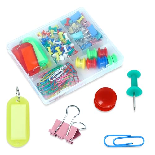 Image of GLUN Papers Binder Clips Box Set, Multi 5 in 1 Types of Binder Clips with Carry Box Stationery Binding Supplies for Loose Papers, Files, DIY, Office and School Use