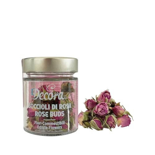 DECORA, 0201014 Flores Comestibles, Capullos de Rosa Comestibles, Ideales para Decorar todo tipo de Preparaciones Culinarias, Apto tanto para Platos Dulces como Salados, Envase de 10 gramos.