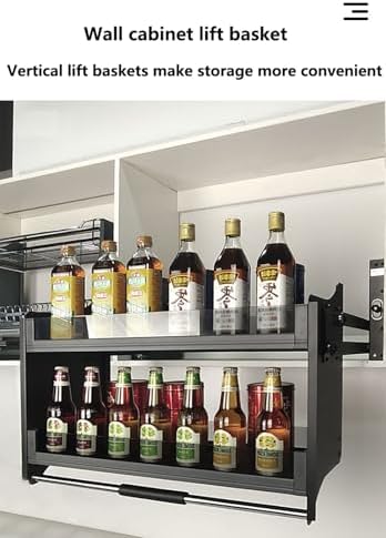 Heavy-Duty 2-Tier Pull Down Shelf Spice Rack, Adjustable Kitchen Cabinet Organizer, Wall Storage Rack for Upper Cabinets, 26.1" x 10.2" x 21.1" - Maximize Space & Convenience