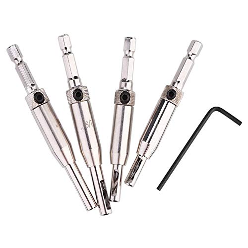 4 Piezas Juego de Brocas Autocentradoras, Bisagras Autocentradas, para Bisagra de Puerta y Ventana, Herramienta para Trabajar La Madera de 5/64 "7/64" 9/64 "11/64" con Llave Hexagonal Cover