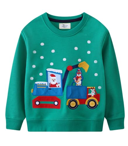 Image of LOKTARC Toddler Boys Graphic Crewneck Sweatshirts 2-Pack, Sizes 2T-7 | Cotton Blend French Terry, Dinosaur, Construction and Shark Graphics, Ribbed Trim, Preschool Daycare Outdoor