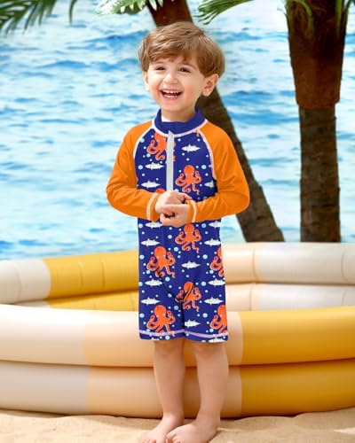 Image of BesserBay Baby Boy Swimsuit UPF 50+ Zip Front Long Sleeve Snaps Bottom One Piece Rash Guard 0-36 Months