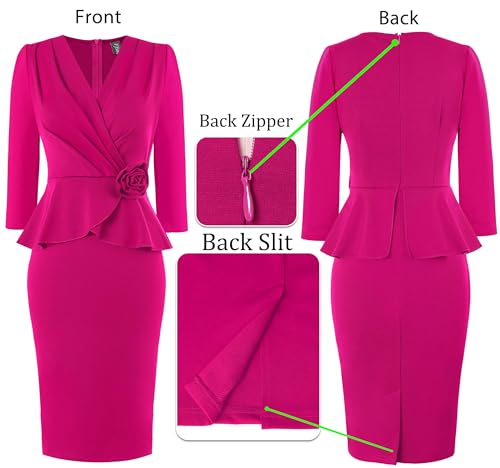 VFSHOW Womens 2024 Business Church Vintage Work Office Faux Wrap V Neck Slim Bodycon Pencil Dress4