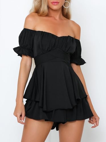 Fixmatti Women Boho Romper Off Shoulder Ruffle Chiffon Shorts Jumpsuit Playsuits - Image 7