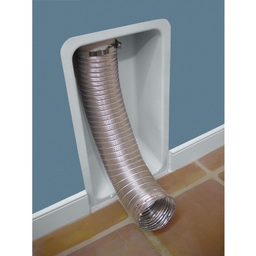Imperial 4-inch Dryer Box installed in a wall with a flexible dryer duct connected.