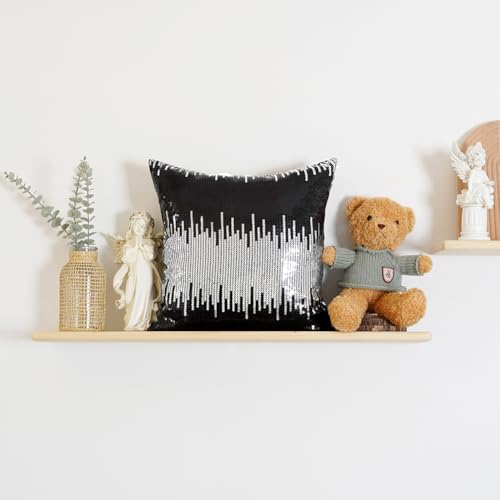 Eternal Beauty Sequin Pillow Covers, Glitter Decorative Pillowcase for Home Decor Throw Cushion Couch Sofa Bed Living Room, 18x18 inches, Black+Silver, Set of 2