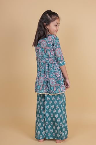 Image of TAGAS Girls Girls V Neck Kurti With Plazo Set | Traditional Girls Ethnic Wear|Ethnic Wear for girls|