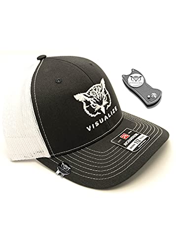 VISUALIZE Trucker Hat w/Talon Plus Divot Tool Combo - Golf Divot Repair Tool with Golf Ball Marker - Kit Includes a Golf Hat Clip with Alternate Golf Ball Marker. (Gun Metal Gray w/Trucker)