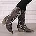 HINDOLA Women's Western Cowboy Rhinestone Embroidered Mid Calf Boots Block Heel Fashion Retro Classic Wide Calf Cowgirl Boots