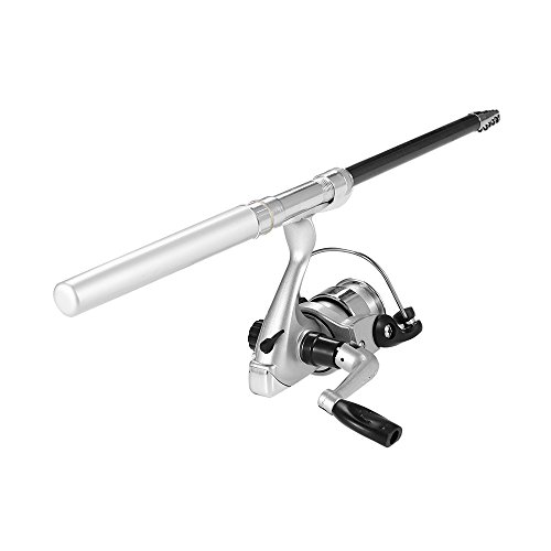Anself Caneta vara de pesca e molinete combo liga de alumínio mini bolso telescópico vara de pesca v