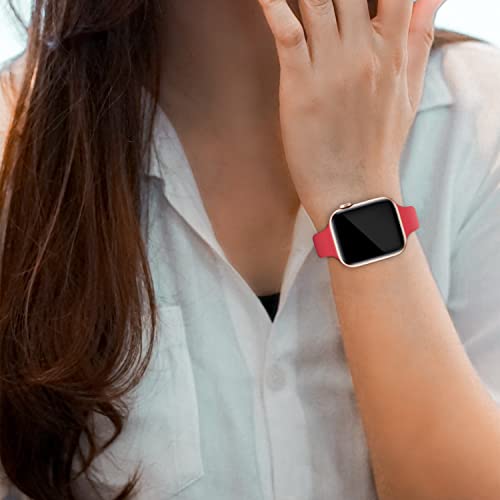 Image of Thin Slim Band Compatible with Apple Watch 38mm 40mm 41mm 42mm 44mm 45mm 46mm 49mm, Replacement Silicone Sport Strap for iWatch Series 11 /10 /9 /8 /7 /6 /5 /4 /3 /2 /1 Ultra SE Women Men, Red