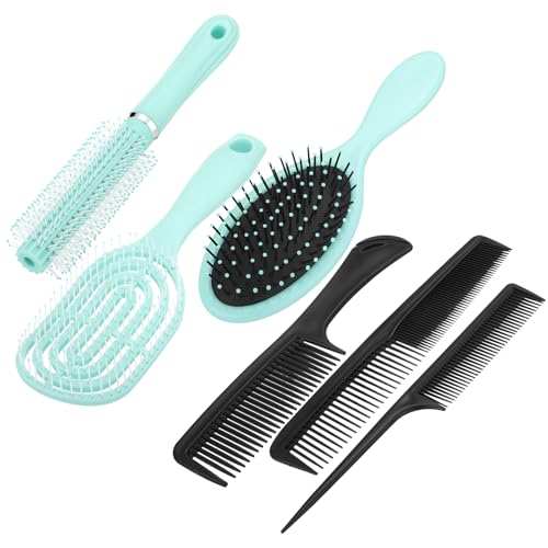 6 Pieces Hair Brush Set Detangling Styling Comb for Women and Men for Straight, Curly, and All Hair Types(Green)