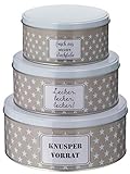Bada Bing 3er Set Metalldose Keksdose Knuspervorrat WEIßE STERNE Schlamm Beige Farbene Dose Plätzchendose Weihnachtsdose rund Trend Neu 3 Größen 36