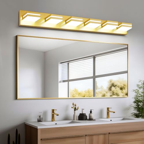 Image of Modern LED Gold Acrylic Bathroom Lights Fixtures 6-Light
