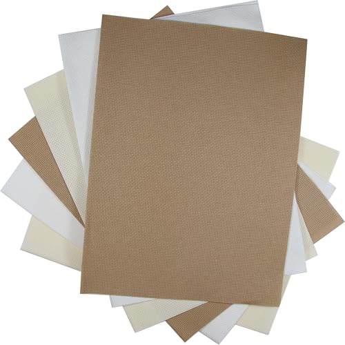 Image of KCS 6 pc of 12 inch x 18 inch(30cmx45cm) 14CT Counted Cotton Aida Cloth Cross Stitch Fabric (White+Cream+Khaki)