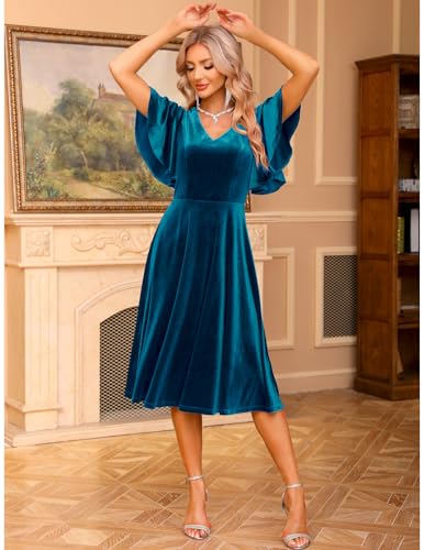 Image of Bridesmay Women's Formal Wedding Guest Dress for Women 2026 Short Sleeve Fit and Flare Tea Party Dresses