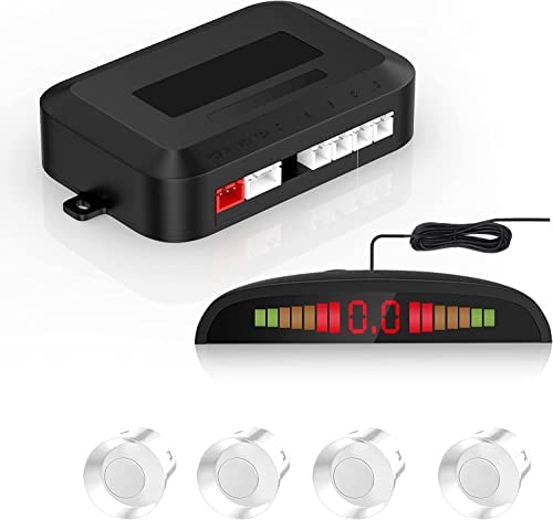 Image of AUTO SNAP Car Reverse Backup Radar System Auto Radar Detectors LED Display 4-Sensor Parking Radar Kit Backup with Sound Warning Color White, Set of 4