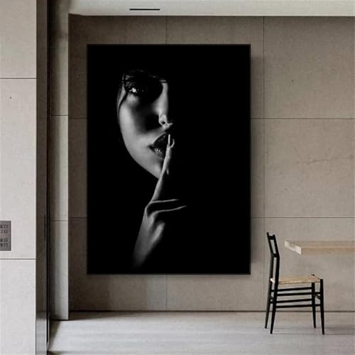 Tableau sexy affiche femme lèvres noires et blanches deco chambre design minimalist 21x30cm