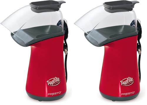 Image of Presto 04863 Poplite Hot Air Popcorn Popper - Built-In Measuring Cup + Melts Butter,Easy to Clean,Built-In Cord Wrap,18 Cups,Red,(Pack of 2)