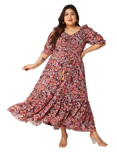 Image of Miss Chase A+ Women's Bohemian V-Neck Flutter Sleeve Chiffon Relaxed Fit Wrap Maxi Dress
