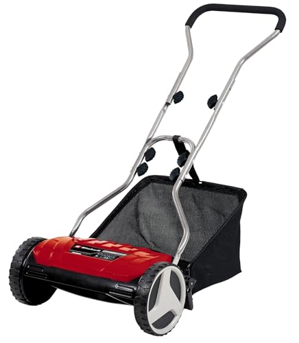 Einhell Tondeuse à gazon manuelle GC-HM 38 S-F (jusqu’à 250 m², réglage de la hauteur de coupe sur 4 niveaux de 13 à 38 mm, avec bac de ramassage de 26 litres)