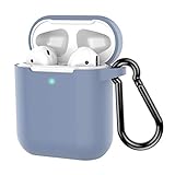 AirPods Case, Coffea Protective Silicone Cover Skin with Keychain for Apple AirPods 2 Wireless Charging Case [Front LED Visible] (Grayish Blue)