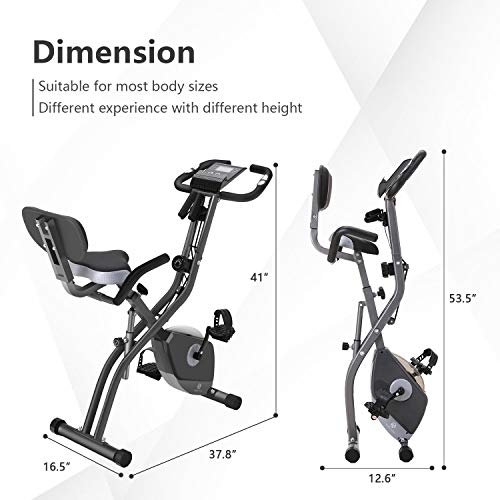 Magic Life Exercise Bike Folding Magnetic Bike Cycling Stationary Bike with Arm Resistance Band,Arm Workout Backrest, Used for Home Aerobic Training 264lbs Weight Capacity