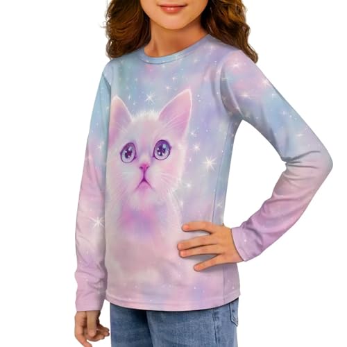 Image of Girls Long Sleeve Shirts Casual Crewneck Soft T-shirts for Girls 3-16 Years Old