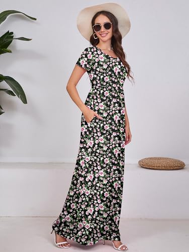 Image of DEARCASE Maxi Dress for Women Short Sleeve Casual Summer Loose Plain Comfy Long Dresses with Pockets