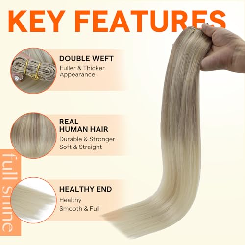 Image of Full Shine 12 Inch Weft Hair Extensions 80G Ash Platinum Blonde Extensions | Sew In Weft, Straight Human Hair, Natural Texture, Party Styling, Daily Wear for Women