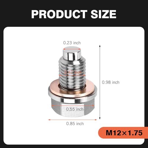 Image of M12 x 1.75 Magnetic Oil Drain Plug, Magnetic Stainless Steel Oil Pan Drain Nut Bolt with 5 PCS Copper Crush Washer Anti Leakage, Universal Leak-proof Replacement,Fits Most Cars, Motorcycles, Boats