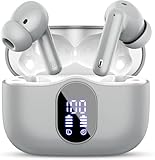 Wireless Earbuds, Bluetooth 5.4 Headphones Bass Stereo, Ear Buds with Noise Cancelling Mic, IP7 Waterproof in Ear Earphones, 36H LED Display Bluetooth Earbuds for Laptop Pad Phones Sports, Grey