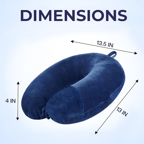 Image of U- Shaped Neck Pillow Soft Fiber Filled Travel Cushion with Snap Button, Comfortable Fabric, Neck Support for Flight, Bus, Car, Neck Pillow for Pain Relief (Navy Blue Combo)