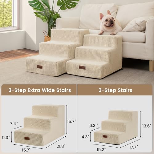 Dog Stairs for Small Dogs & Cats, 3-Step Non-Slip Pet Steps for Couch Sofa and Chair, Beige, 13.6" H by aodisman - Image 8