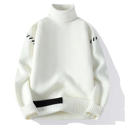 Men’S Turtleneck Long Sleeve Sweater Patchwork Loose Youthful Vitality Knitted Warm Pullover Sweater2