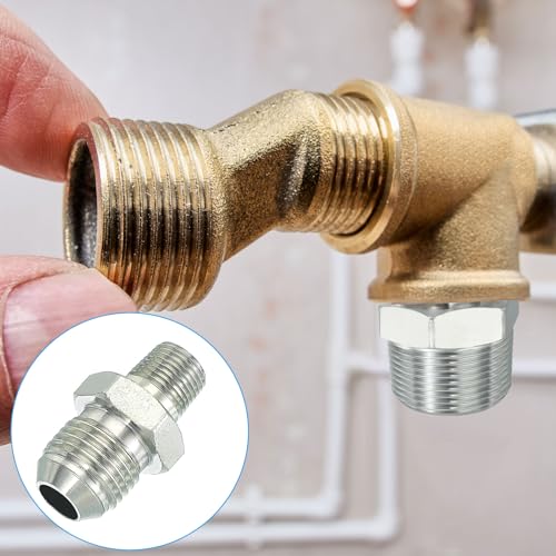 Image of PATIKIL Pipe Adapter Connector 9 /16 inch Male 74 Flare JIC x 1 /8 inch Male R Pipe Fitting 2 Pcs Oil Feed Restrictor Fitting Hydraulic Connector for Oil Steam Water Pipelines System