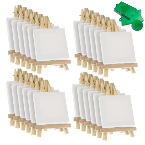 AKTIVHANDEL Mini Leinwand mit Staffelei Set, 24 Stück, Keilrahmen Leinwand, perfekt zum Malen und Basteln, geeignet als Namensschild für Hochzeit und Geburtstagsfeier inkl. Einkaufswagenchip Cover