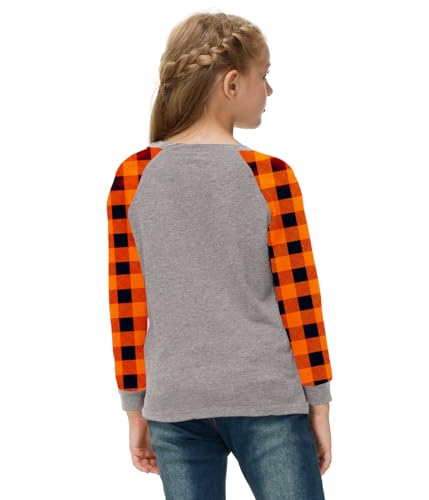 Image of Remimi Girls Thanksgiving Shirts Buffalo Plaid Raglan Tee Cute Turkey Holiday Party Long Sleeve Tshirt 5-14 Years